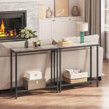 HOOBRO Slim Console Table With Storage Industrial Hallway Table Slim Sofa Table - Grey - View 2