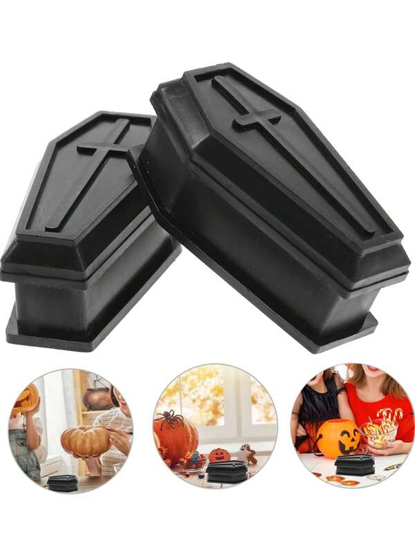 5pcs Small Coffin Decorations, Halloween Coffin Plastic Home Decoration, Landscape Model, Halloween Haunted House Decoration Plastic Coffin Gift Box, Party Event Decoration
