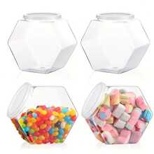 Tarro de plástico hexagonal transparente con tapas, envases para galletas y dulces, recipiente de almacenamiento de alimentos reutilizable, suministros de cocina