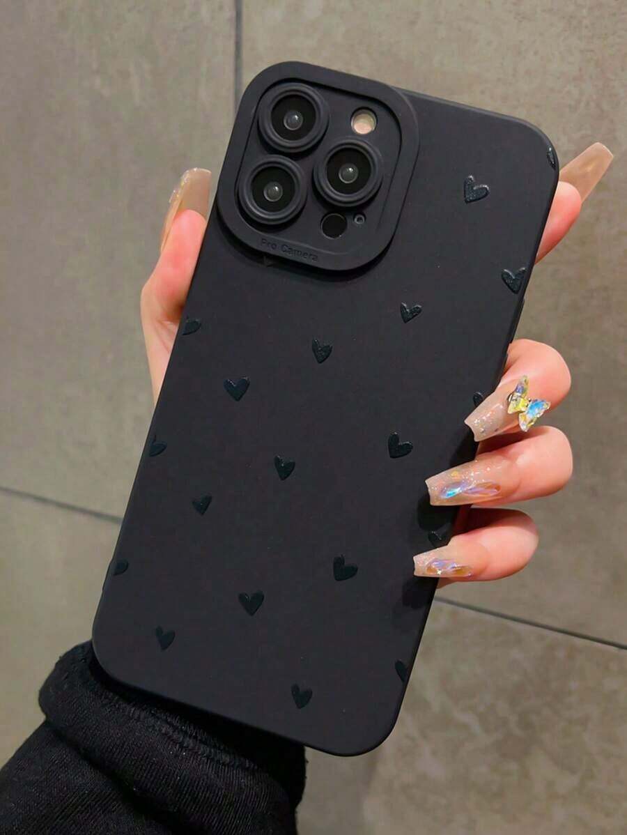 Polka Dot Phone Case Maryam Alam Artist Dark Black Phone Case With Heart Pattern, Holiday, Love Valentine'S Day,Polka Dot Phone Case - 款式1(1件) - 查看 1