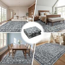 5x7 Vintage Area Rug For Living Room Bedroom, Machine Washable Non Slip Indoor Rug, Thin Throw Floral Low Pile Distressed Carpet For Office Nursery Dining Room Red/Blue, Modern Chic Design - Abu-abu Tertekan - View 2