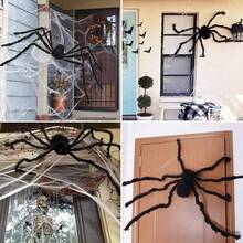 1pc Black Giant Spider Decoration, 90cm Black Soft Plush Scary Spider, Outdoor Yard Party Decor, Realistic Plush Spider Decoration Prop, Enhances Spooky Atmosphere For Holidays And Theme Parties - Black - View 7