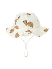 1 pieza Sombrero de cubo de algodón puro para bebé, sombrero de cubo estampado para bebé, sombrero de sol de unicolor unisex - Multicolor - Ver 8