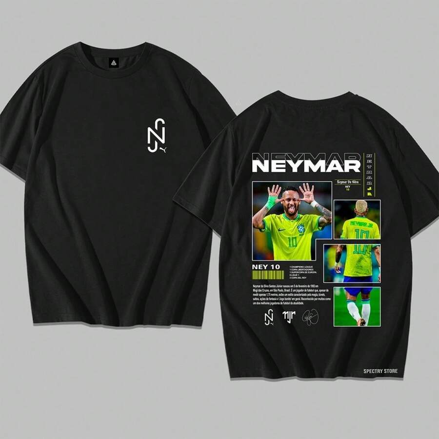 Shirt T-Shirt  Brazil Y2k Cotton Unisex Premium Star Exclusive Streetwear - 黑色 - 查看 1