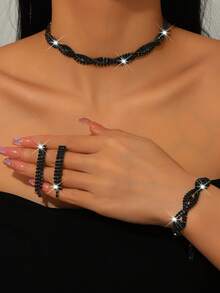 Gorgeous Retro Palace Twisted Crystal Rhinestone Necklace Earrings Set For Wife Wedding Anniversary Girl Friend Valentines Gift - Silver - View 17