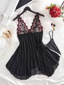 异域梦幻！中东风刺绣透视睡袍 - 解锁神秘性感刺绣透视不对称/不对称V型内裤和丁字裤，坏蛋造型 - 黑色 - 查看 3