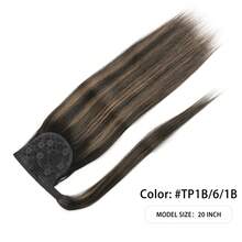 #TP1B/6/1B Ombre Natural Black To Chestnut Brown Straight Hair Ponytail Extension, With Hook And Loop, Human Hair Ponytail Extension - S1B/6/1B - View 3