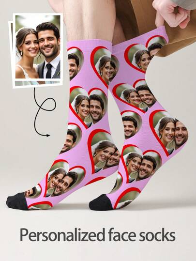 1 Pair Of Customized Face Women's Mid Tube Socks, Put Any Face On Socks, Personalized Socks For Cats And Pets With Photos, Interesting Customized Picture Pairs With Medium To Long Socks, Suitable For Valentine's Day, Birthdays, Gift Giving, And Other Occasions