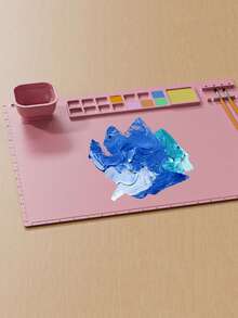 1 pieza Alfombrilla de arte de silicona reutilizable con ventosa - Azul cielo/Verde claro/Rosa, Alfombrilla de dibujo duradera para proyectos creativos, apta para pinturas al óleo, acuarela y acrílicas