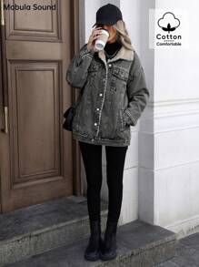 Mobula Sound# Casual Sporty Fashion Middle Eastern Women's Blue Y2K Student College Jacket With Thermal Lined, Suitable For Spring Autumn & Winter