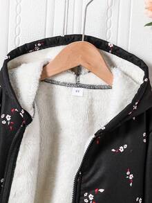 Dziewczęca ciepła kurtka z kapturem w kwiatowy wzór