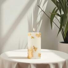 1 Stück handgefertigte goldfoliierte weiße Kerze, geruchlos & rauchfrei, künstlerisch & hochwertig, aus Sojawachs hergestellt, geeignet für Heimdekoration, Geschenke, Vatertag, Thanksgiving, Geburtstagsfeiern, kann 40 Stunden brennen, Größe und Platzierung der Goldfolie können variieren, zufällig versendet