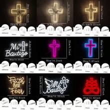 霓虹十字架耶稣标志，撒旦十字架光与信仰战胜恐惧墙饰，祈祷之手 LED 十字架符号霓虹灯标志，适用于教堂装饰、宗教复活节礼物和婚礼装饰，适用于洗礼、生日、卧室、家居装饰、花园、派对、圣诞节、多用途壁挂灯，USB 供电，节能，不发热，配有挂链，易于安装