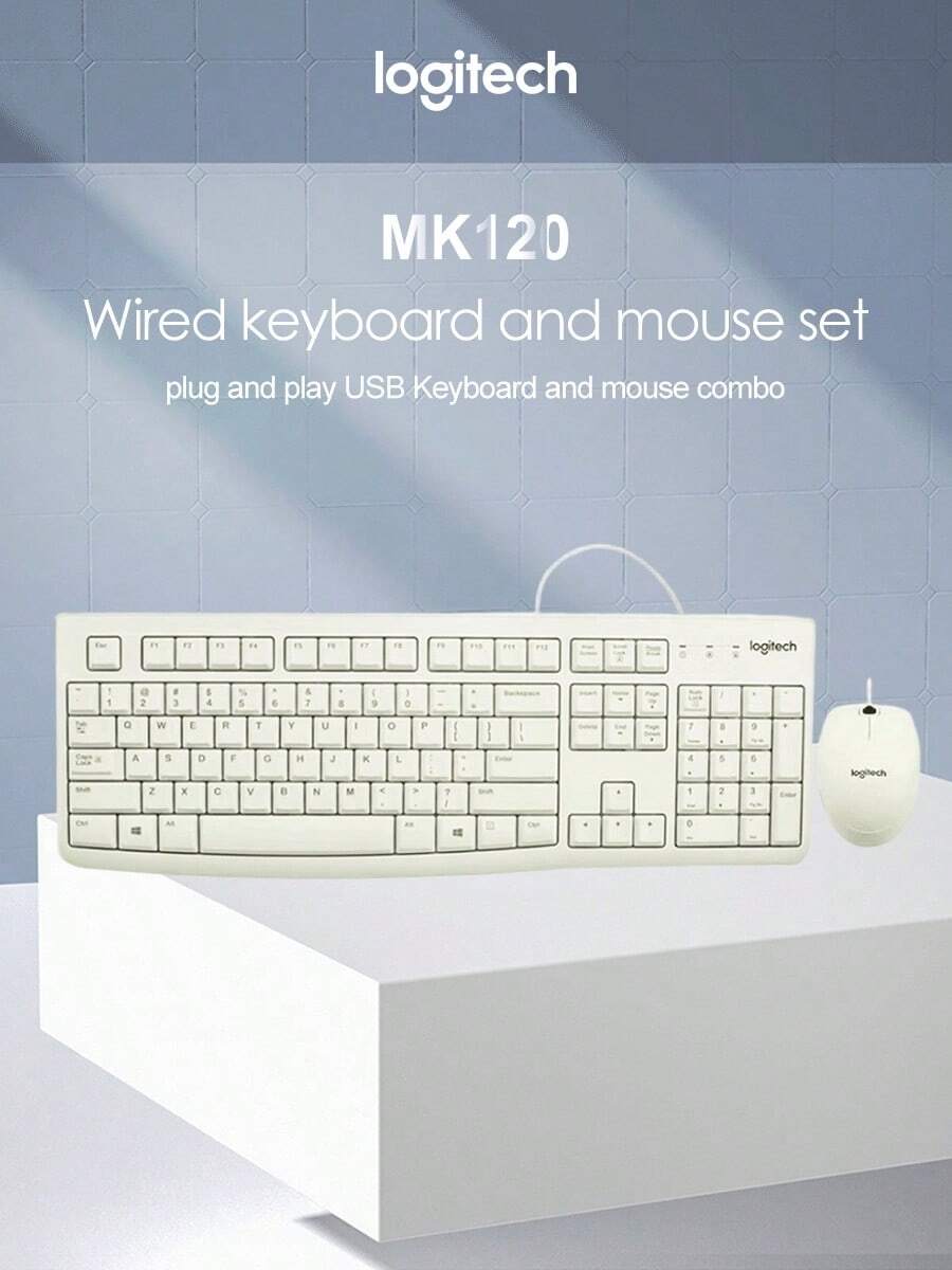 罗技 MK120 键盘鼠标套装有线键盘鼠标黑白笔记本台式电脑办公室专用 - 白色 - 查看 1