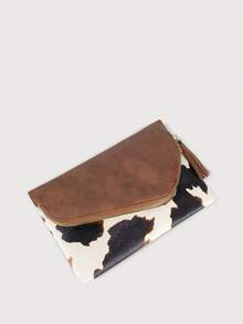 德州牛皮钱包信封钱包可单肩或斜挎拉链口袋链条包牛皮印花手拿包 - 棕色 - 查看 6