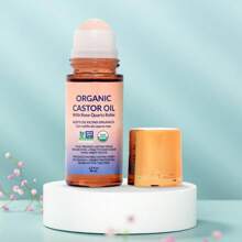 Organic Gold Castor Oil Roll-On With Rose Quartz | 100% Natural, Less Mess Castor Oil Pack For Skin, Eyebrows, Eyelashes And Hair | Hexane Free | Cold Pressed [50 Ml (1.7 Oz)]