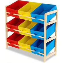 Storage Rack 3 Shelf Organizer With 9 Plastic Boxes Candy Colour Storage Box Bookcase Organizer Drawer For Living Room And Bedroom - Multicolor - View 2