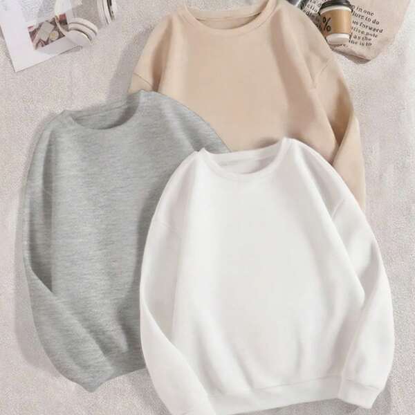 3 Stück einfarbige Sweatshirts mit Rundhalsausschnitt, Herren Hoodies für Herbst/Winter, warmes Fleecefutter, Lässig Stil, Langarm Pullover, Regular Fit, weich & bequem, geeignet für den täglichen Gebrauch, Frühling/Herbst, Grundausstattung, Langarmoberteil, Herbstferien/Urlaub, Outdoor-Sportbekleidung, geeignet zum Kombinieren/Büro/Zuhause/Straße/Sport/Minimalismus, Herren/Damen/Jungen/Mädchen, Paar/Familien-Matching, Urlaubsoutfit, geeignet für kaltes Wetter Langarmoberteil