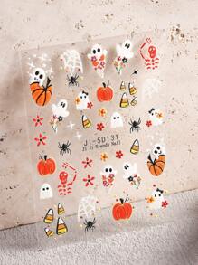 3/2pcs 5D Halloween Nail Stickers, Cute And Funny Ghost Pumpkin Pattern Self-Adhesive Nail Stickers, Halloween Theme Element Nail Art DIY, Nail Salon Nail Design Supplies