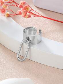 1pc Simple & Fashionable Oval Ring With Open Ends - Yellow Gold - View 7