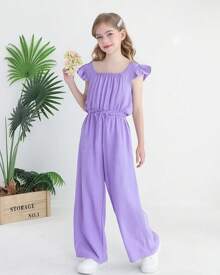 Tween Girls Jumpsuit Teen Preppy Clothes Cap Sleeve Smocked Drawstrings Romper Jumper Summer Outfits Size 8-14