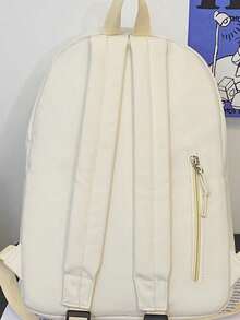 女士实用背包，带吊坠，美式字母印花 - 白色 - 查看 5