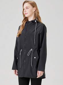 1 pieza Chaqueta para mujer para exteriores, de tela resistente al agua, con diseño de cordón en la cintura, cortavientos casual para primavera y otoño