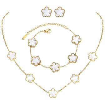 Tur Femklöver-set, 18K guldpläterade armband, halsband, örhängen, femklöver-halsband, hänge, örhängen, armbandsset, smycken, presenter till kvinnor, presenter till mödrar, systrar, älskare och vänner, jul, födelsedag, examen, mors dag, alla hjärtans dag