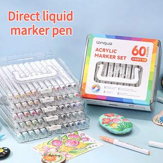 60Color/48/36/24Macaron Acrylic Paint Marker Set - Large Capacity, Durable Brush Tips, Water-Based Ink For Rock, Wood, Plastic, Fabric - Ideal For DIY Crafts, Professional Art Use, Gift-Ready, Art Supplies | Vibrant Color Markers | High Capacity Markers, Acrylic Paint