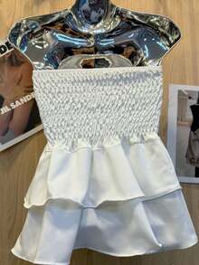 Cropped Elastic Ruffle Women's Fashion - White - View 2