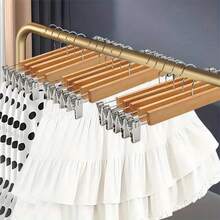 3/5/10 piezas Perchas de ropa de madera natural, perchas de pantalones/faldas de madera con clips metálicos ajustables, excelentes para volver a la escuela, Navidad y otros regalos festivos