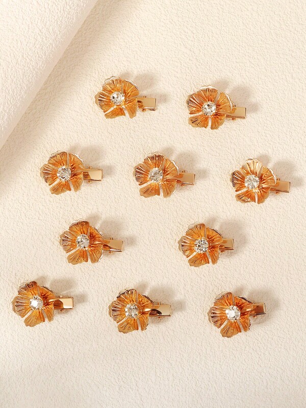 10pcs/Set Metal Hair Clips, Versatile Daily Bangs & Flyaway Hair Accessories, Floral Design Hair Clips For Women