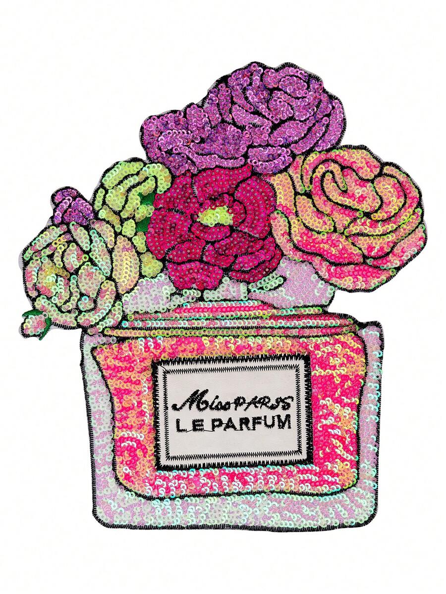 1pc Multicolor Floral Perfume Bottle Sequin Embroidery DIY Patch - Multicolor - View 1