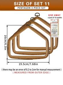 多件复古风格棕色仿木纹绣花箍，各种形状，采用优质 ABS 和 PVC 材料制成，配有金属挂钩，防碎，配有 16 根针，适用于家居装饰和刺绣 - 棕色 - 查看 14