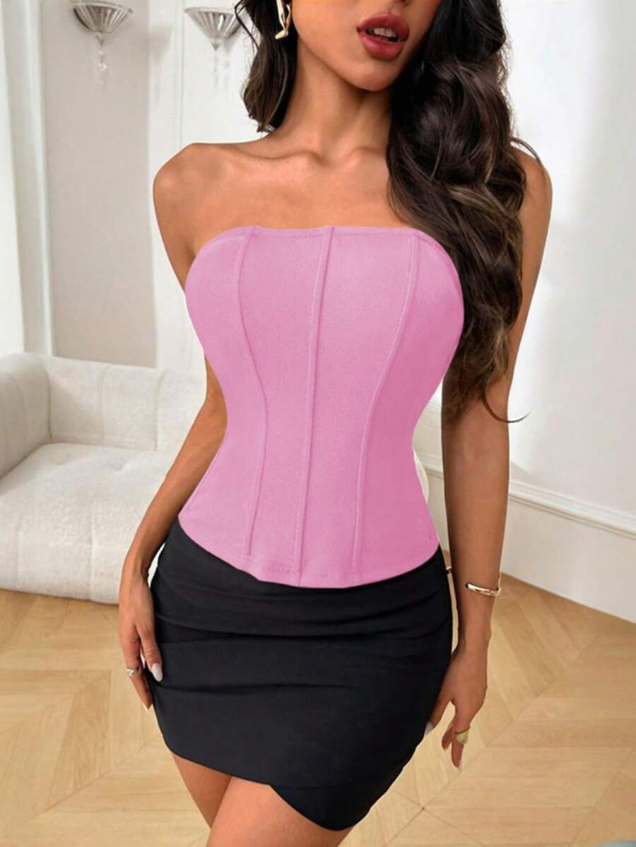 WOWDARK Atasan Wanita Warna Polos dengan Pinggang Jala, Musim Gugur