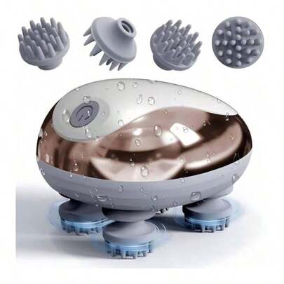 Masseur de cuir chevelu électrique portable, masseur de cuir chevelu électrique, grattoir de tête sans fil portable avec 4 griffes de massage amovibles, 3 modes réglables, stimulation par vibration de la tête pour une détente profonde, pour la maison, le bureau, les voyages