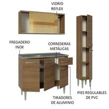 Compact Kitchen Cabinet 137cm With Steel Countertop Emilly Madesa 08 Rustic Color - Brown - View 5