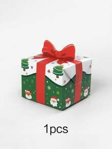 10 piezas/1 pieza Cajas de regalo con diseño de lazo 3D de tema navideño rojo y verde clásico, impresión de elementos navideños en múltiples lados, cartón resistente y no deformable, con patrón de Papá Noel y árbol de Navidad, forma exquisita y adorable de caja de regalo cuadrada, adecuada para almacenar pequeños regalos navideños, joyas, tarjetas de felicitación, dulces, decoración de escena navideña, recuerdos de fiesta navideña, agregando una atmósfera cálida a la Navidad