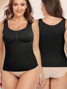 Women Shapewear Tank Tops With Built In Bra Tummy Control Compression Camisoles Padded Undershirts Body Shaper - Black - View 5