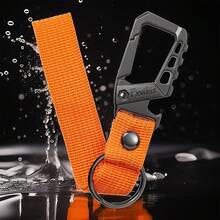 Llavero de metal resistente, clip de mosquetón, abridor de botellas, anillo de muñeca, llavero de coche unisex para hombres y mujeres - 2 unidades (negro + naranja) - Ver 5