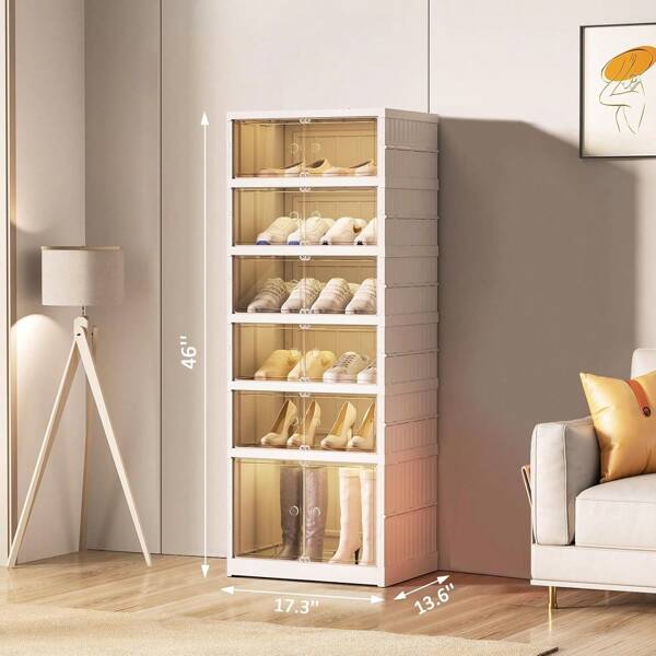 Scarpiera pieghevole salvaspazio con 6/9 ripiani - Organizer impilabile per 12-18 paia di scarpe, scatole portaoggetti trasparenti per armadi e piccoli spazi, chiusura magnetica, organizer per scarpe, pieghevole, scarpiera, organizer, stoccaggio, piccolo spazio