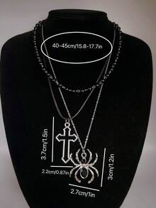 3 件套复古哥特式黑色仿珍珠和水钻装饰蜘蛛和十字架项链首饰套装女士首饰 - 銀色 - 查看 5