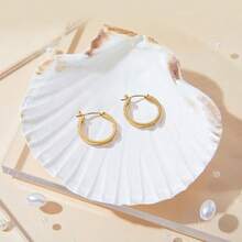 Versatile Hoop EarringsGacimy Flatted Gold Hoop Earrings For Women 14K  Plated With 925 Sterling Silver Postfor Women - 金色 - 查看 7