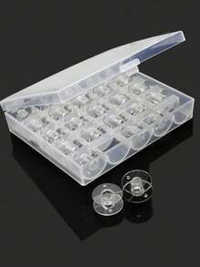 1pc Sewing Machine Spool Box, 25/36pcs Transparent Shuttle Cores, 25/36pcs Empty Spool Storage Box, 25/36pcs Transparent Plastic Storage Box, Used For Household Sewing Accessories And Art Supplies - White - View 1