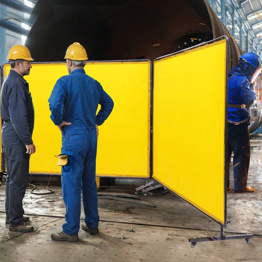 Welding Screen With Frame 3 Panel 6' X 8' Welding Curtain Screen 12 Wheels - Yellow - View 1