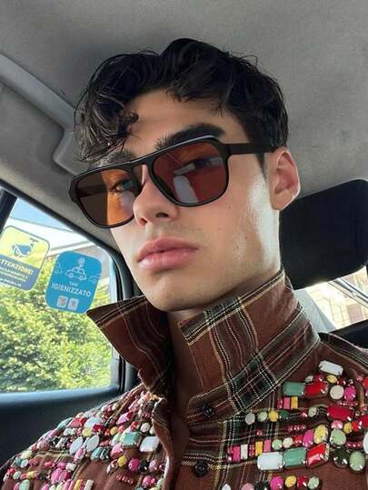 1pc Men's Retro Aviator Frame Glasses, Lightweight & Comfortable, INS Y2K Style, Suitable For Driving, Beach Party, Street Photography, Back To School Season