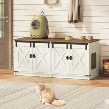 Hzuaneri Cat Litter Cabinet, Hidden Cat Cabinet With Storage Space, Cat House With Magnets, Farmhouse Style, 80 X 50 X 79.5 Cm, Suitable For Hallway, Bedroom, Vintage Brown-White