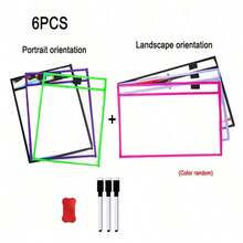 BELLKIDS 6/12 Transparent Double-Sided Erasable Dry Erase Bags With 8-Color Pens, Hanging Writing File Bags, Colored Graffiti And Painting Bags, PVC Storage Bags, Literacy Games, Interactive Props, Perfect For Classrooms, Families, Student Stationery, And Teaching Tools.