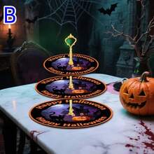1 Set Of 3-Tier Classic Halloween Themed Elegant Wooden Display Tray, Practical And Convenient Display Rack Design, Both Decorative And Functional, Halloween Special Edition Gift, Halloween Decorative Display Tray, Display Tray, Holiday Party Tabletop Decor