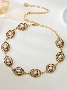 1 chiếc dây thắt lưng kim loại thời trang dành cho nữ, phong cách Bohemian cổ điển, phù hợp với váy và vest - Vàng Cũ - Xem 4